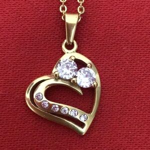 VALENTINE delicate gold stainless steel heart w/ rhinestones & delicate chain.